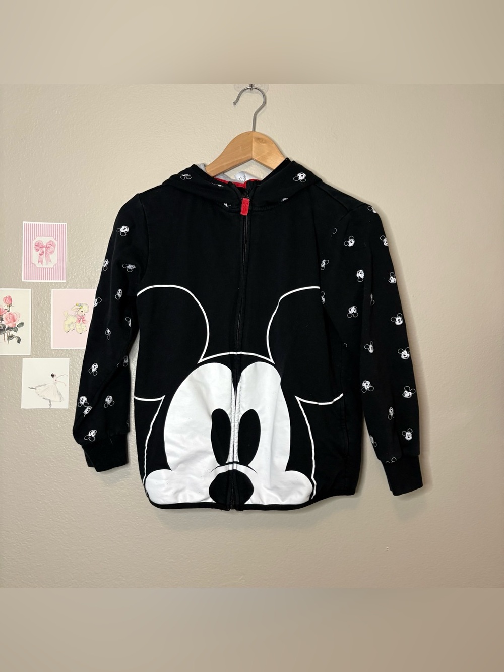 Disney world land Youth Kids Black Mickey Face Zip Hoodie 9/10 cotton travel